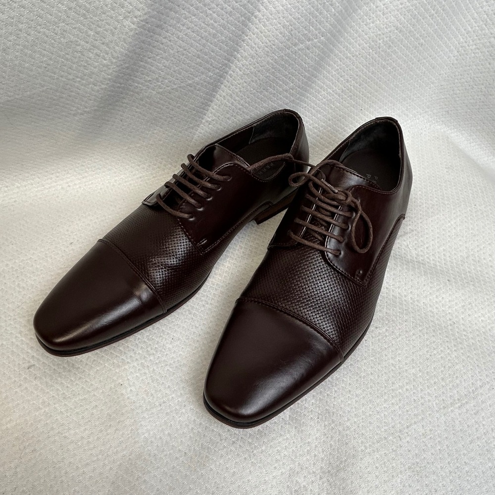 Perry Ellis Portfolio Duke Dark Brown Cap Toe Oxford Dress Shoes PEJSN17096B-2 - Picture 1 of 8